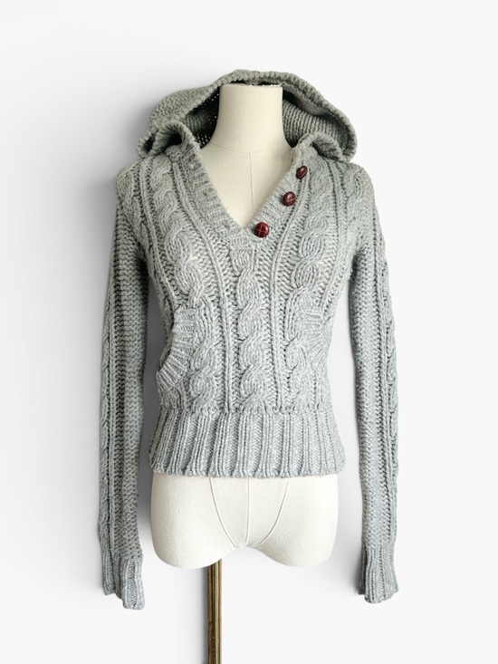 Hollister Sweaters - Hollister Vintage Y2k Grey Cable Knit Sweater Hoodie XS